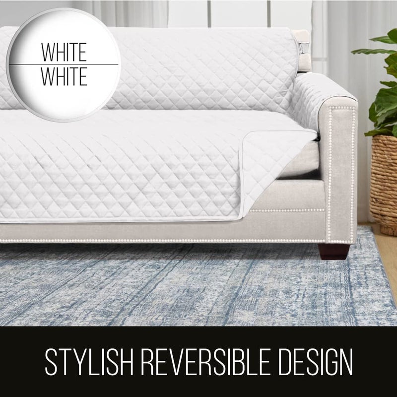 Sofa Shield Armchair Slip Cover with Patented Strap, Cushion Protector, US Designed Reversible Stain and Dog Tear Resistant Slipcover, 23 inch Seat, Washable Covers for Dogs Pets Kids, White - Image 5